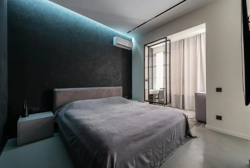 Bold monochrome bedroom wallpaper