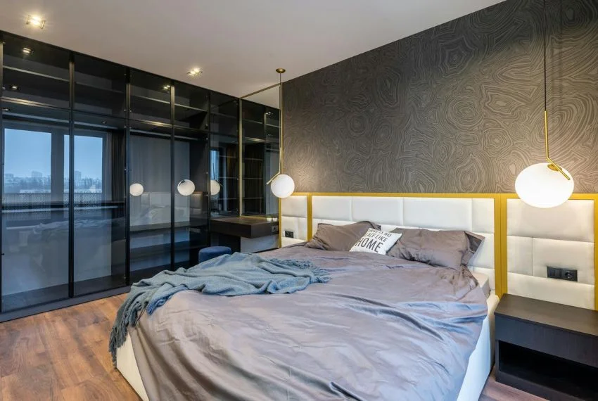 bedroom wallpaper on one wall