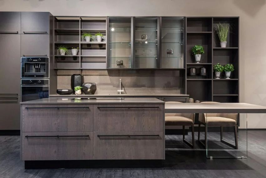 modern kitchen with open shelves cabinets