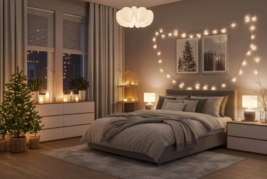 Bedroom with layered lighting