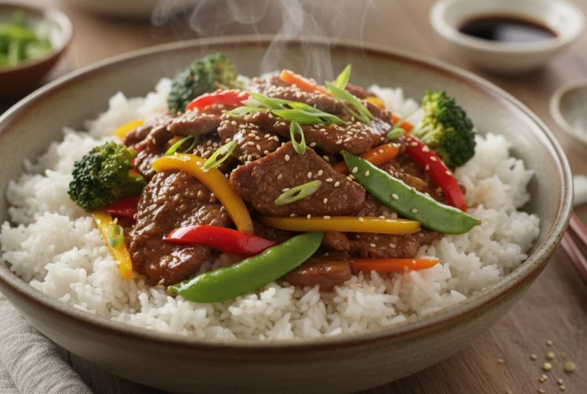 Beed Stir-Fry with Rice