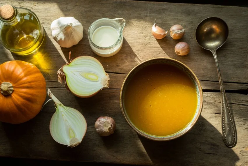 Ingredients for classic pumpkin soup
