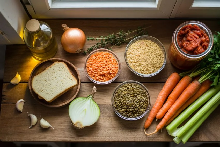 Ingredients for vegetarian lentil loaf