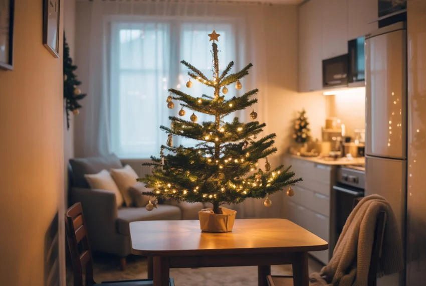 Tabletop Christmas tree on a small table