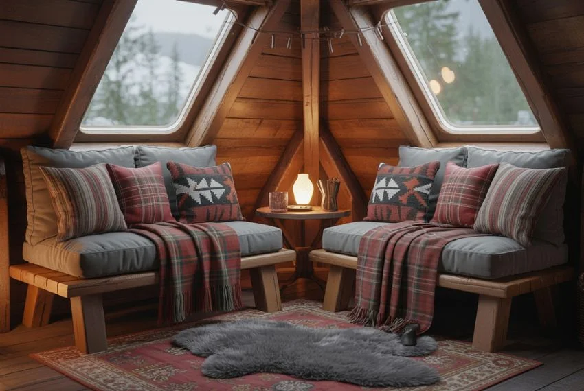 Tiny cabin seating nook