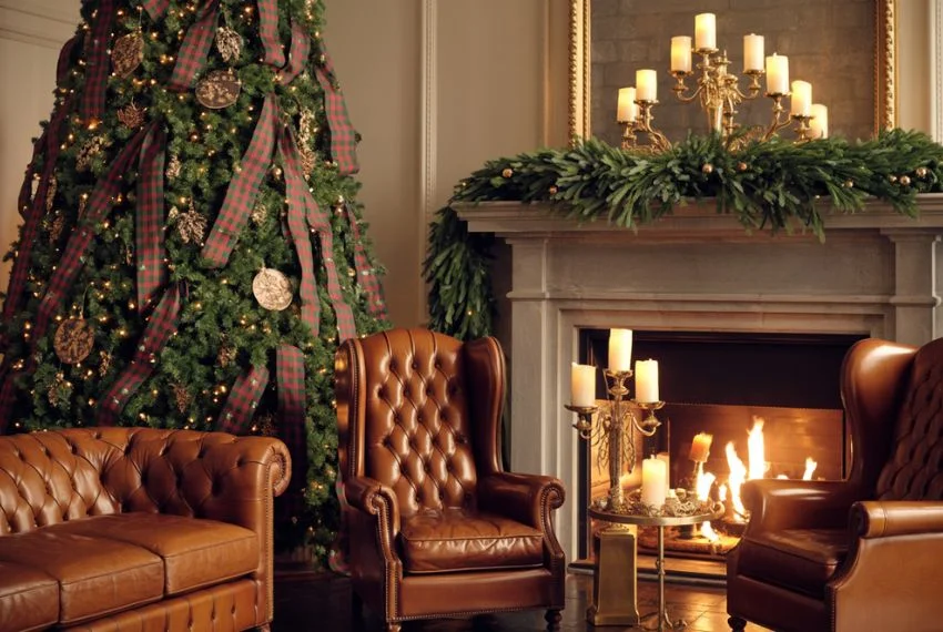 full room decorated in Ralph Lauren Christmas style