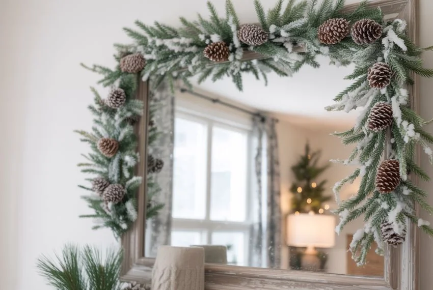 Decorate the Mirror With Winter Garland