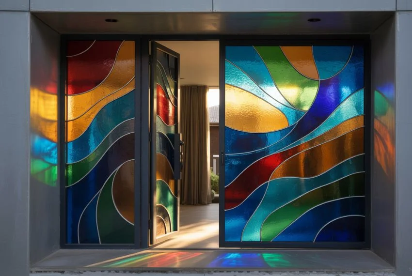 Abstract & Artistic Stained Glass Front Door