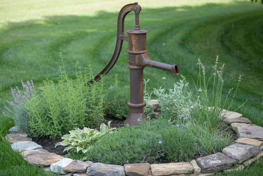 Antique Water Pump as a Garden Focal Point