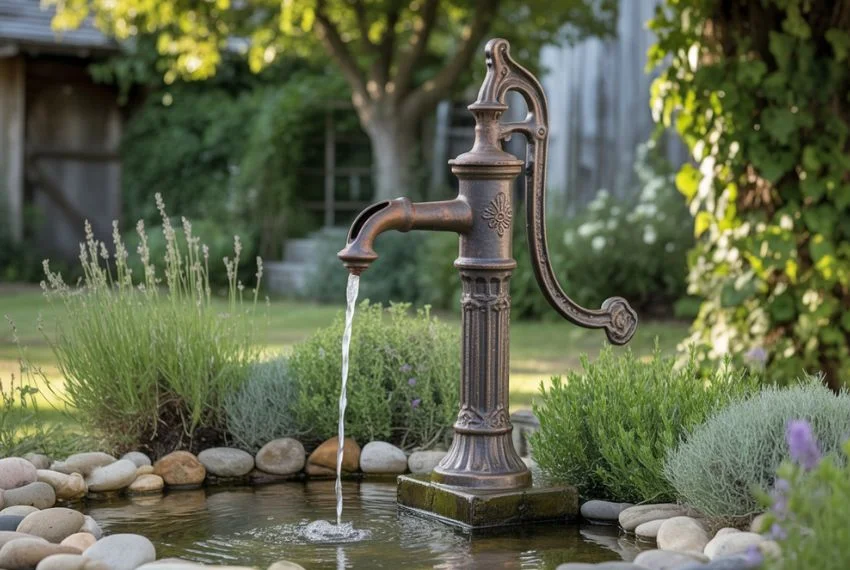 Antique Water Pump with Water Feature Effect