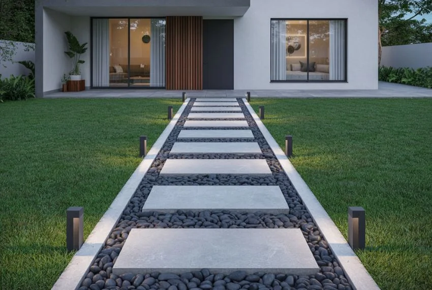 Black River Rock Pathways for a Clean and Modern Look