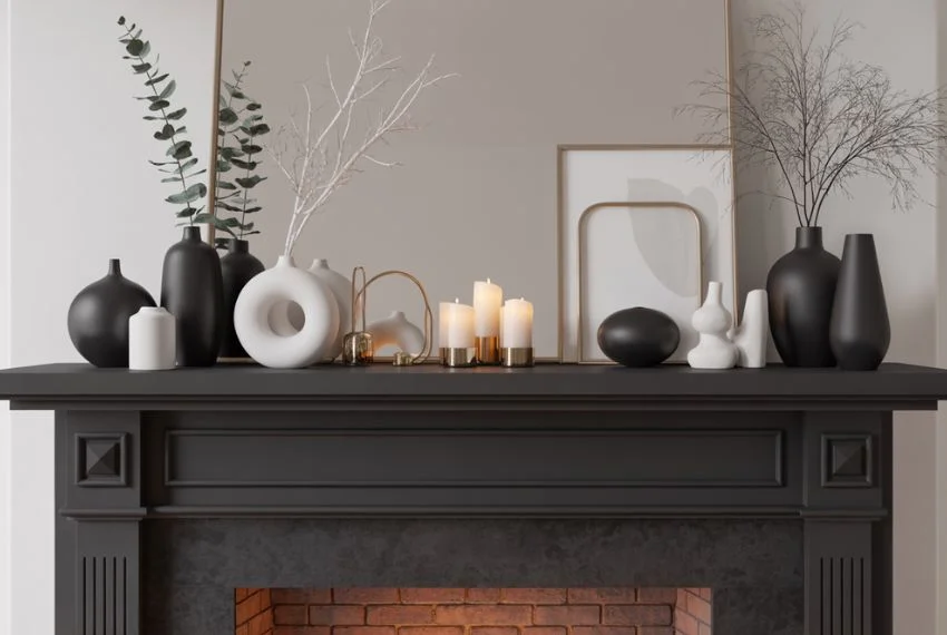 Black, White, and Metallic Winter Mantel Looks