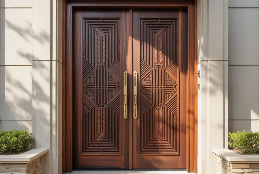 Carved Wooden Doors with Modern Detailing