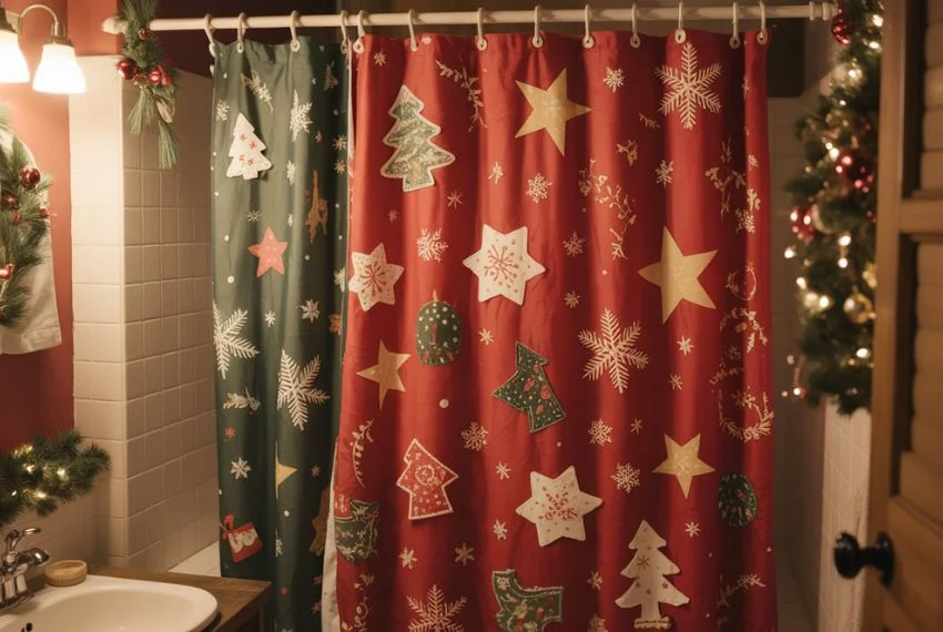 Christmas Shower Curtain Makeover