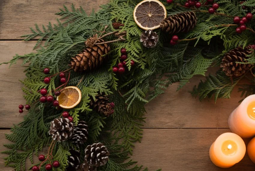 Christmas greenery garland with cedar and pine