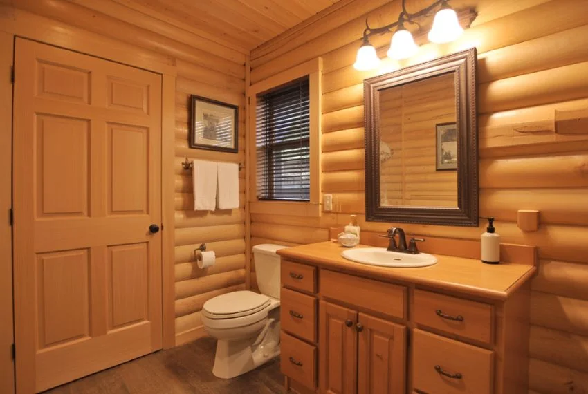 Classic Wood-Walled Log Cabin Bathroom