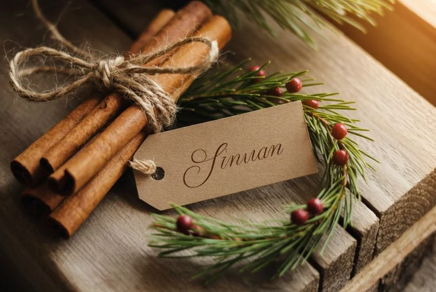 Close-up of handwritten kraft paper name tag