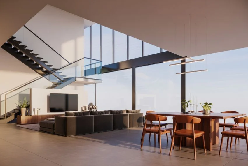 Contemporary Open-Plan Double Height Living Room