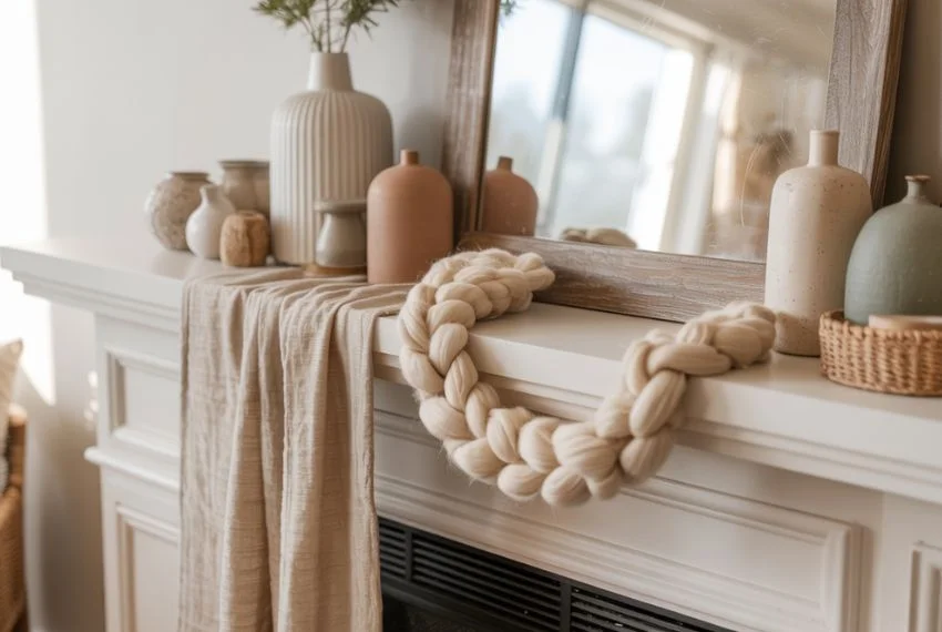 Cozy Texture-Focused Winter Mantel Styling