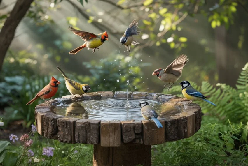 DIY Outdoor Bird Station With Bird Bath Combo