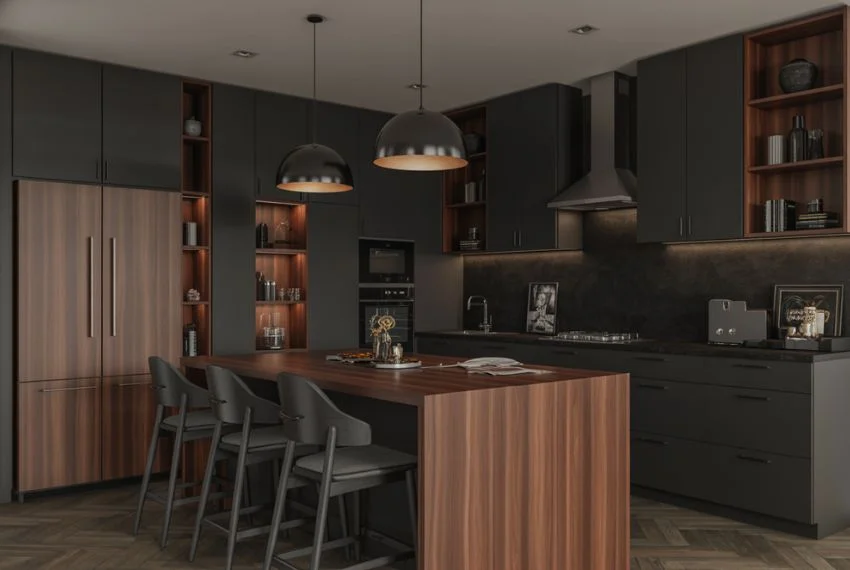 Dark Kitchens Paired with Warm Wood Elements