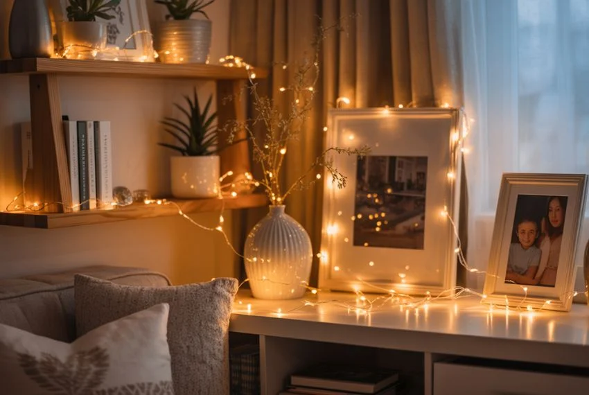 Existing home decor (shelves, frames, vases)