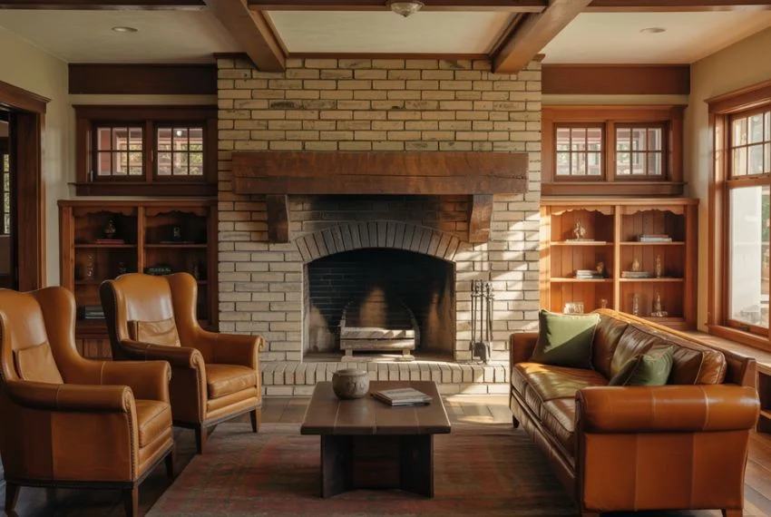 Fireplace-Centred Craftsman Living Room Layouts