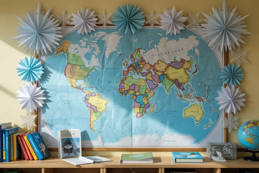 Geography Lessons With a Winter Map Wall