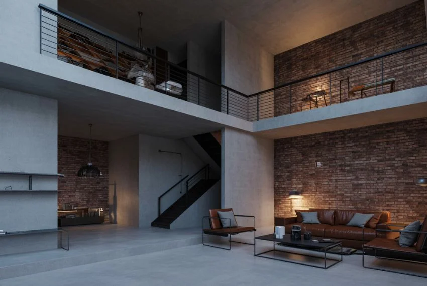Industrial Style Double Height Living Room