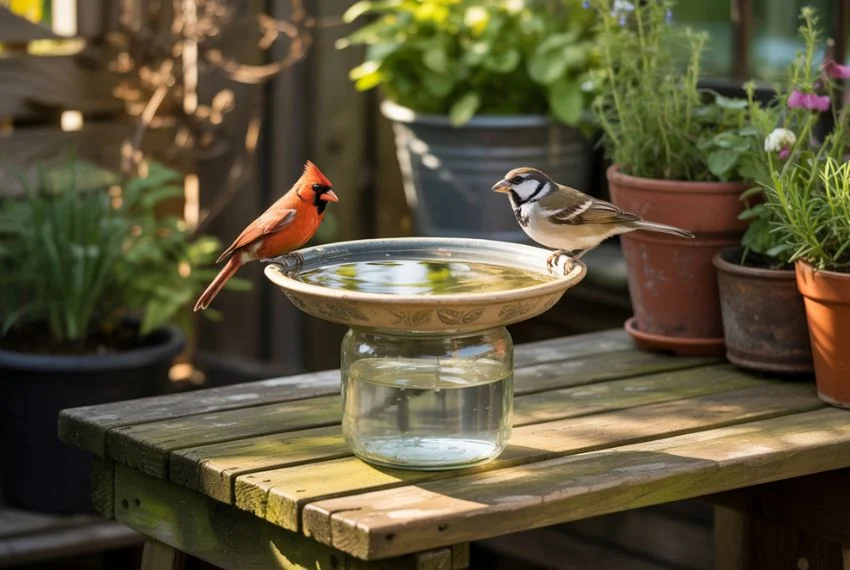 Mason Jar Bird Bath DIY