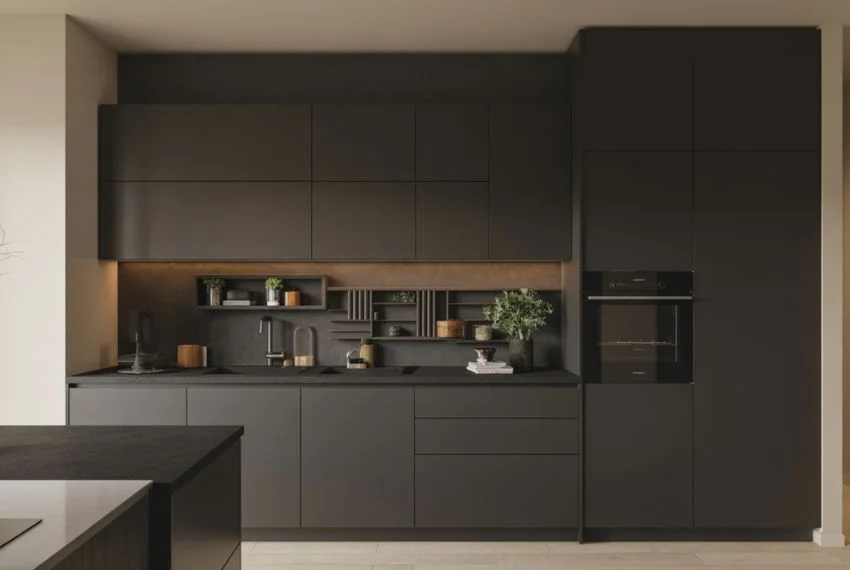 Matte Black & Charcoal Cabinets Take Center Stage
