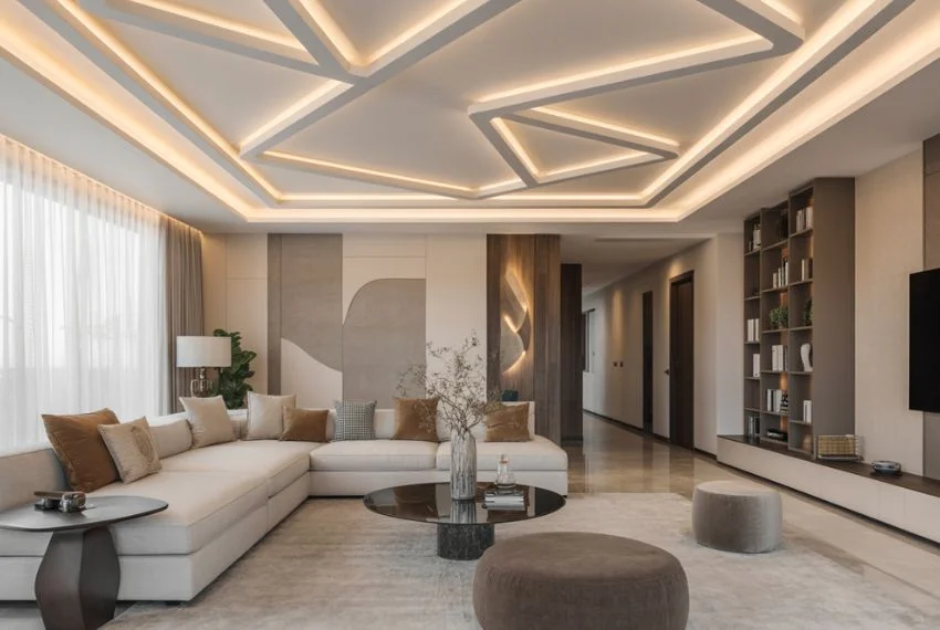 Minimalist Flat Ceilings with Statement Lighting