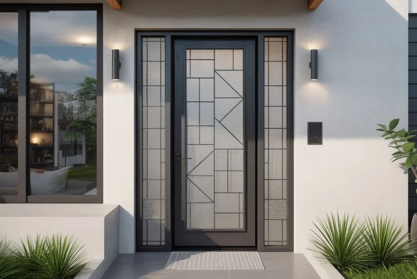 Modern Geometric Stained Glass Front Door