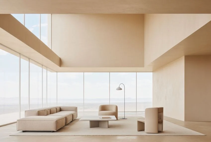 Modern Minimalist Double Height Living Room