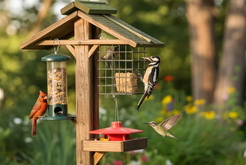 Multi-Feeder DIY Outdoor Bird Station for Variety Feeding