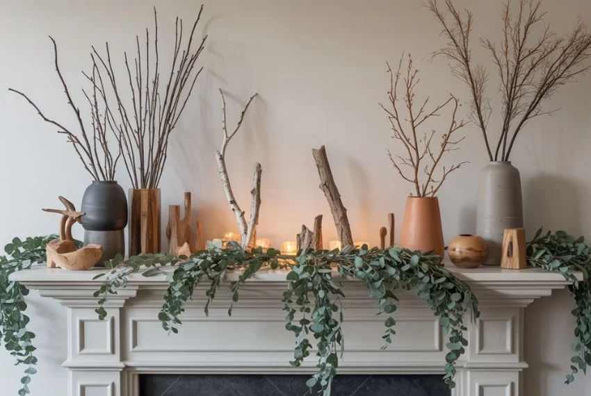 Nature-Inspired Winter Mantel Decor