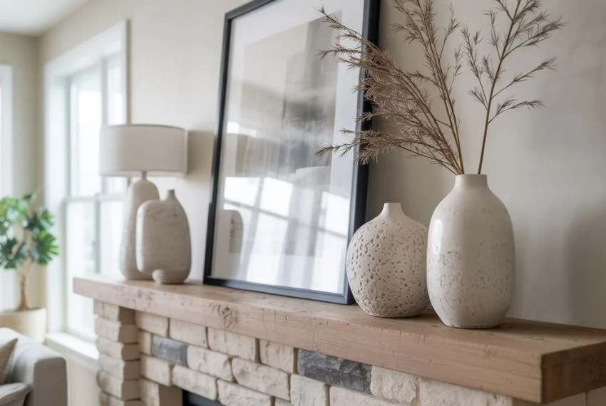 Neutral Winter Mantel Decor Ideas
