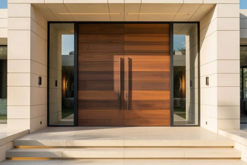 Oversized Pivot Wooden Doors for a Grand Entrance