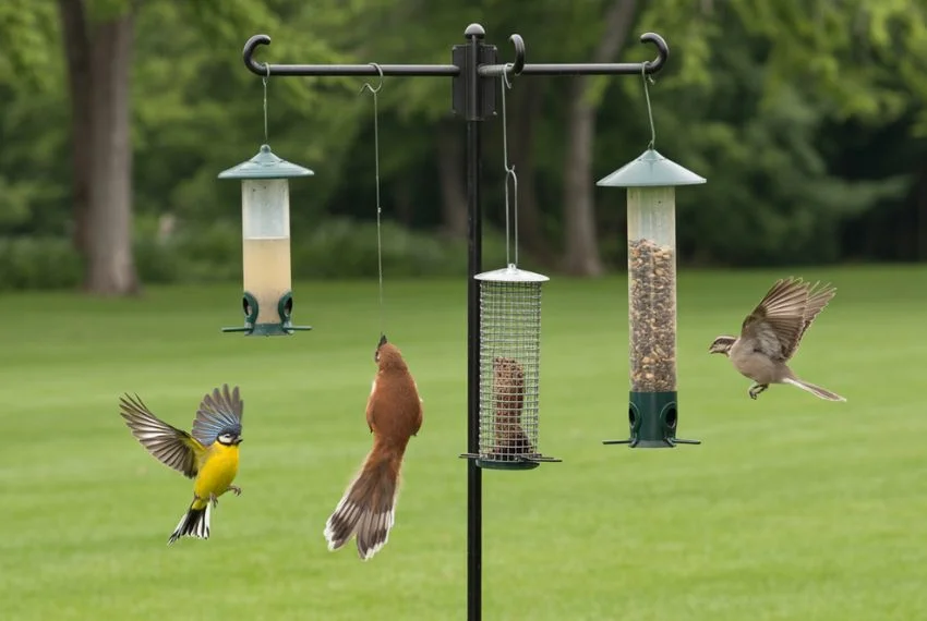 Pole-Mounted DIY Outdoor Bird Station With Hooks