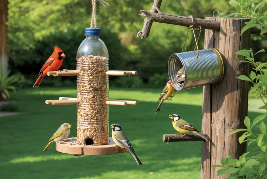Recycled Materials DIY Outdoor Bird Station