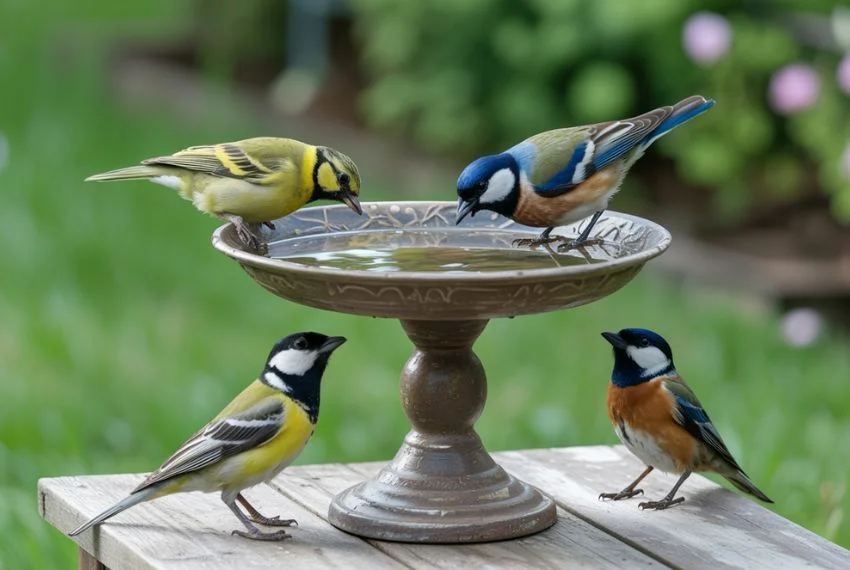 Recycled Plate & Pedestal Bird Bath