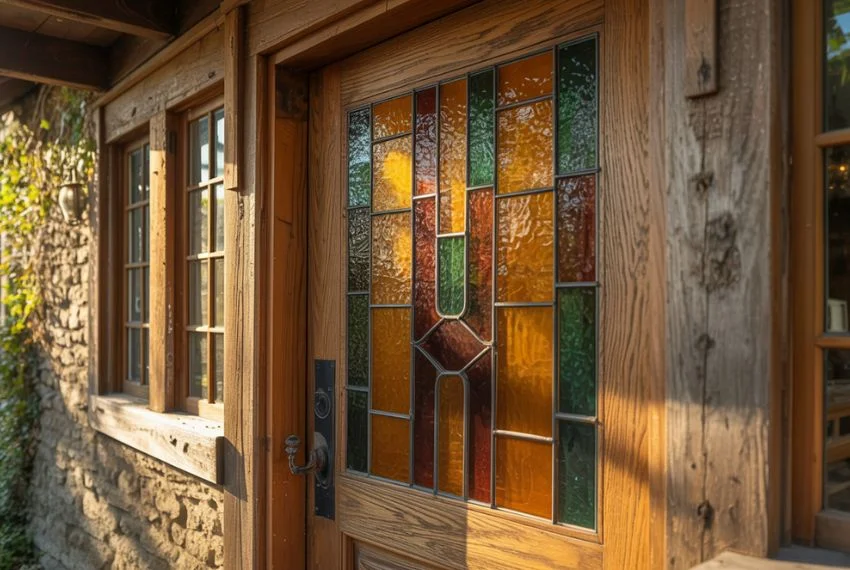 Rustic Stained Glass Front Door