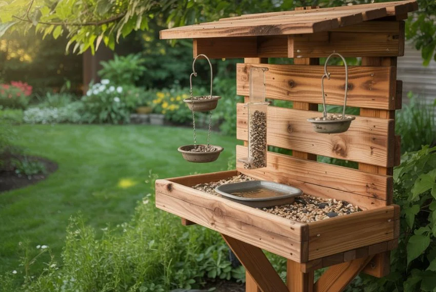 Rustic Wooden DIY Outdoor Bird Station for Backyards