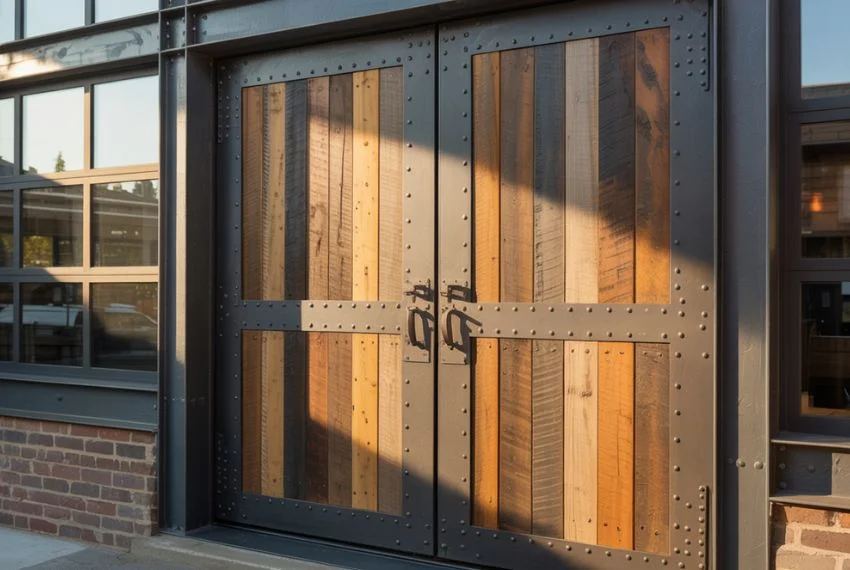 Rustic and Industrial Metal Entry Door