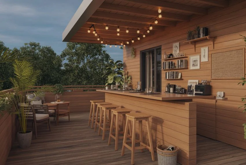 Rustic and Wooden Balcony Bar Concepts