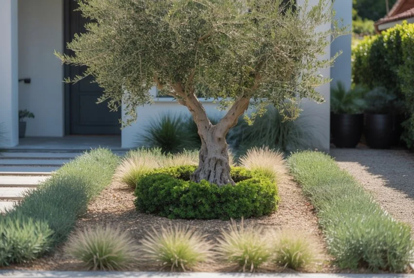 Small Yard Landscaping with a Single Olive Tree
