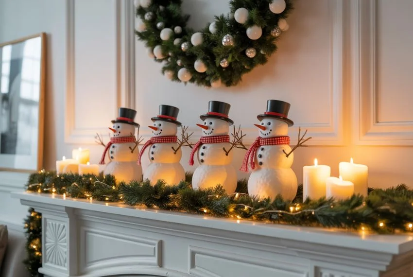 Snowman Mantel and Shelf Decor