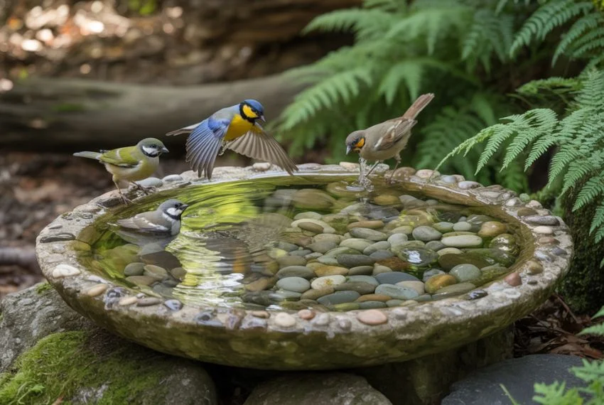 Stone & Pebble Bird Bath