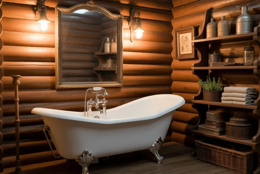 Vintage Log Cabin Bathroom