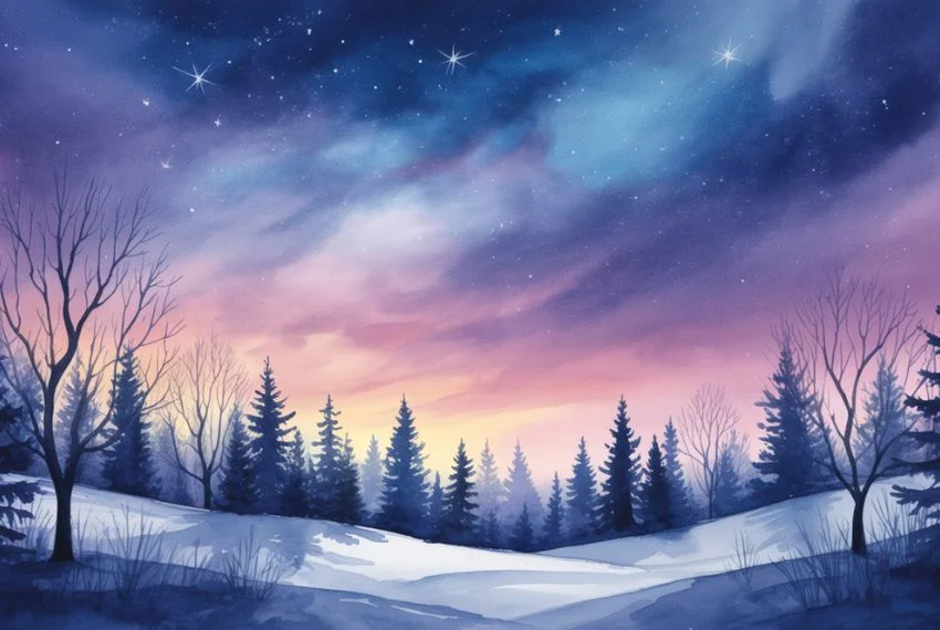 Watercolour Winter Night Sky